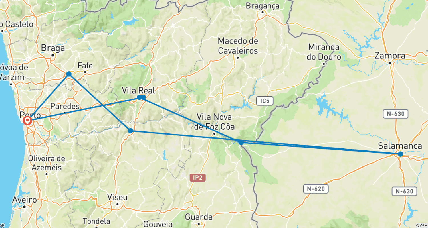 خريطة مسار From Portugal to Spain: Porto, the Douro Valley (Portugal) and Salamanca (Spain) (port-to-port cruise) - FERNAO DE MAGALHAES