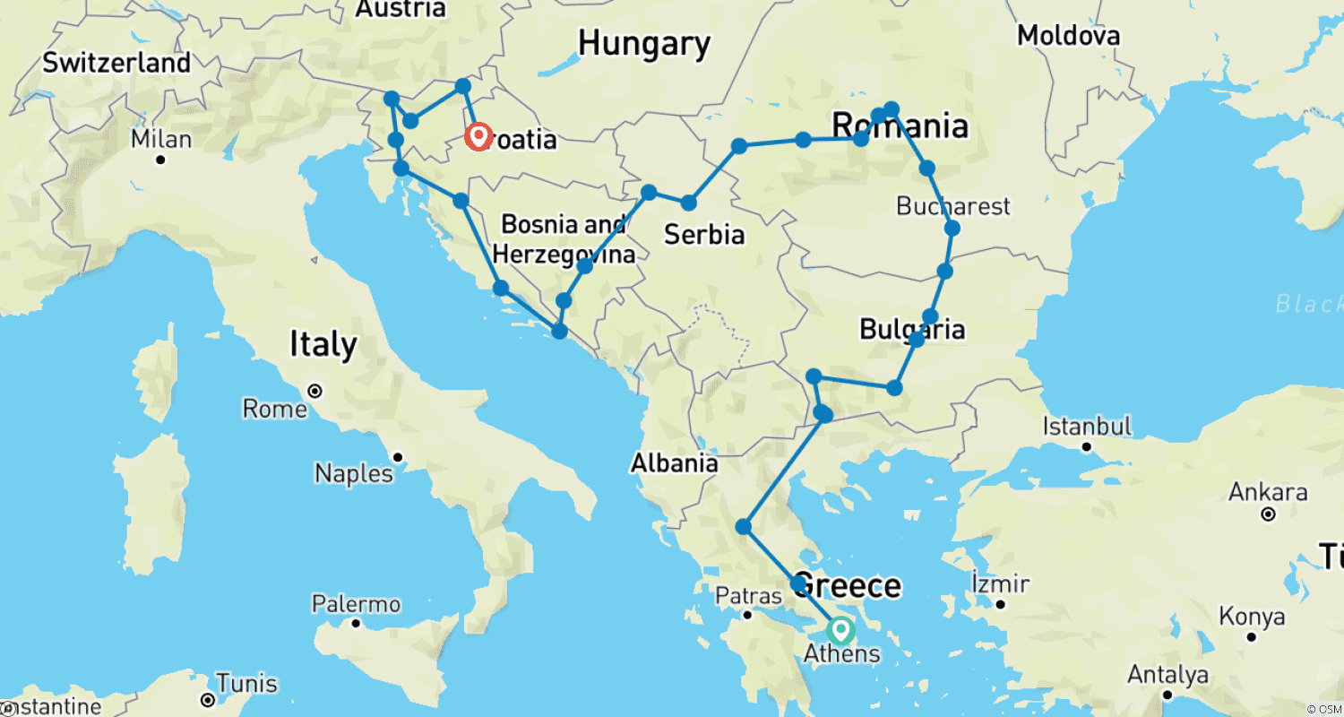 Mapa trasy: From Athens to Zagreb