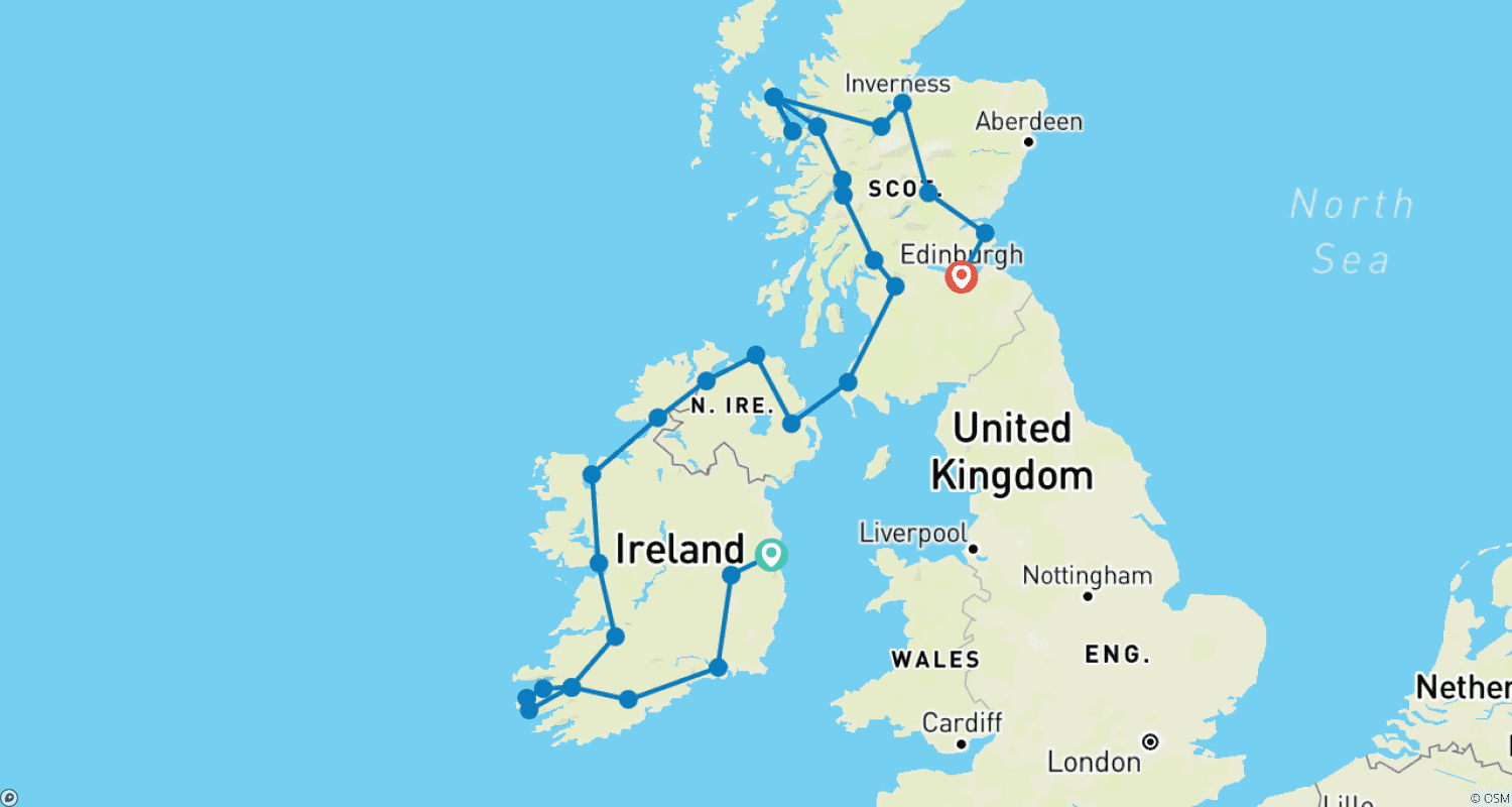 Mapa do percurso de O Melhor da Irlanda e Escócia - Assinatura