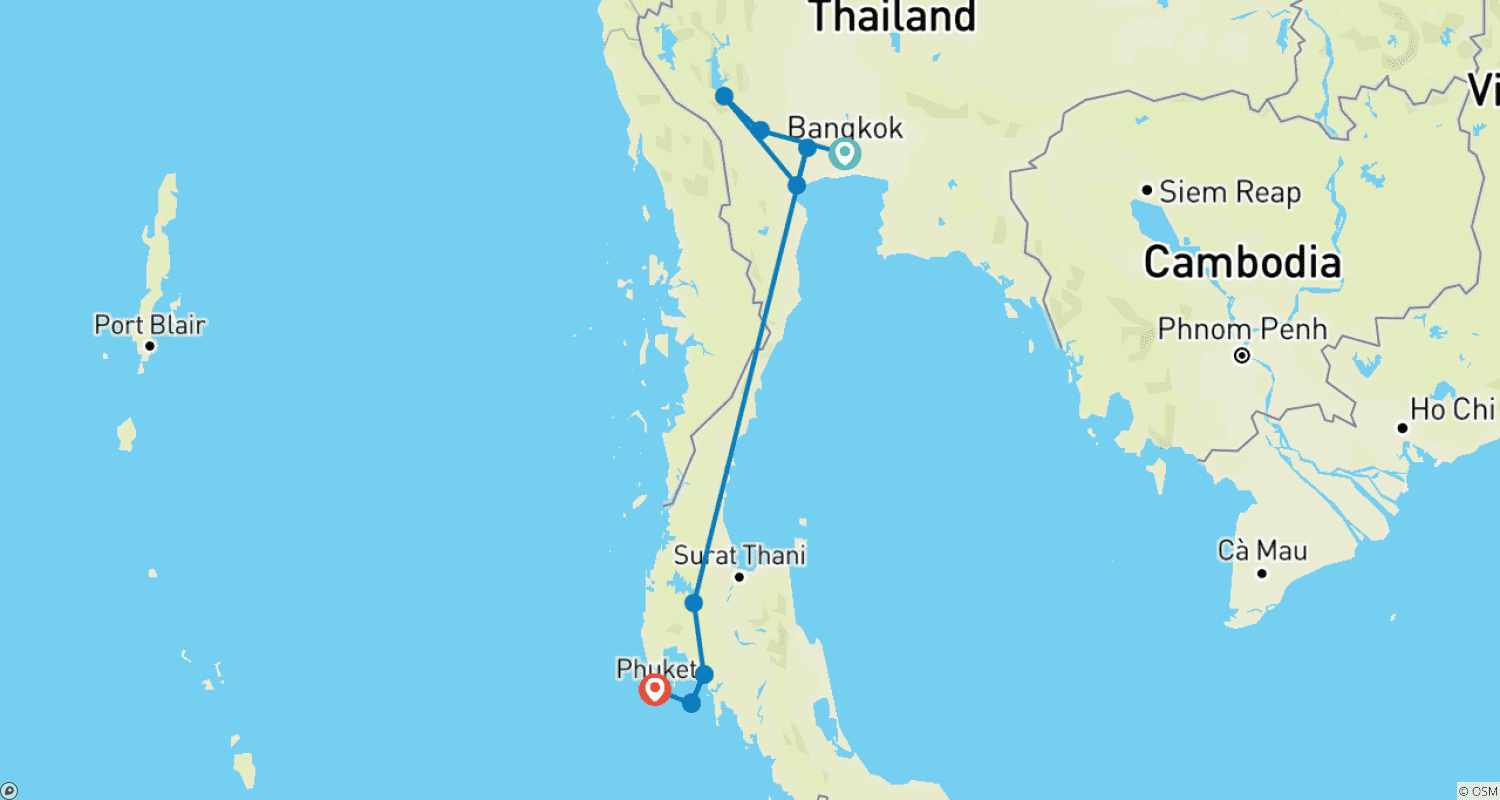 Mapa trasy: Backpacking Thailand 19 Days - Classic
