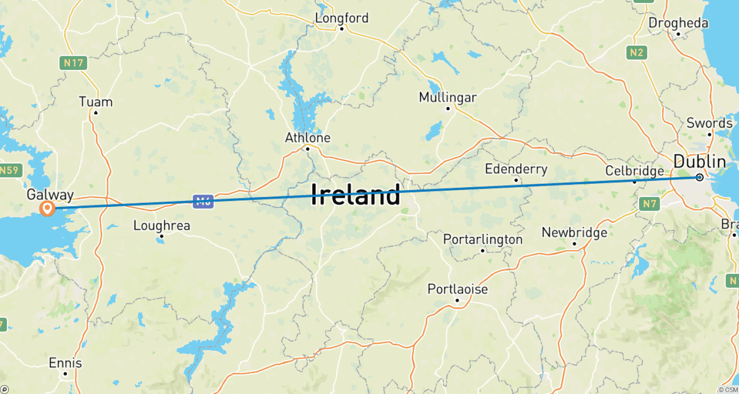 Mapa trasy: 7-dniowa podróż pociągiem po Dublinie i Galway