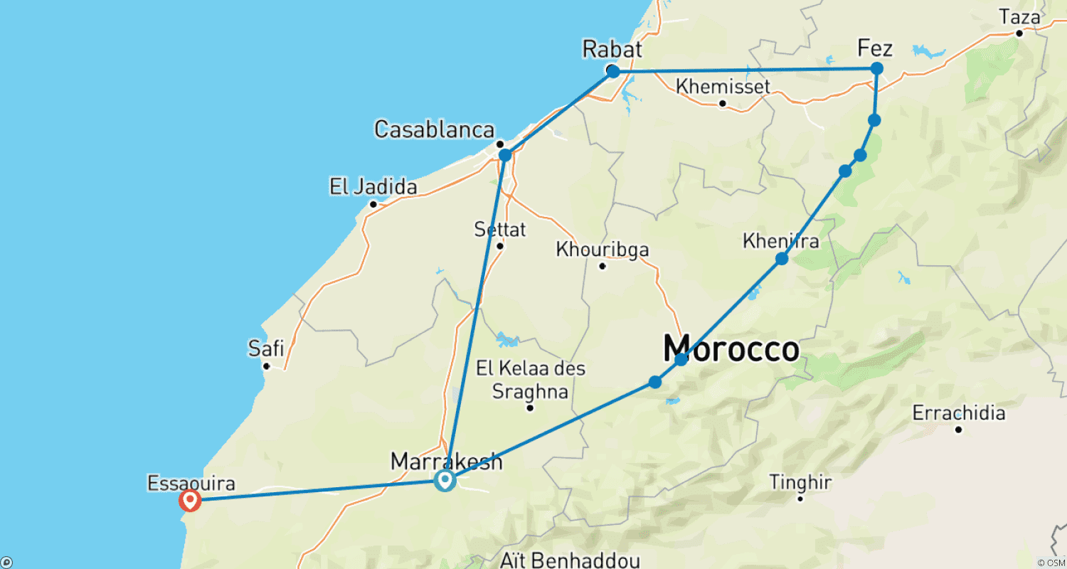 خريطة مسار The Moroccan Mosaic: 8 Days of Culture, Cuisine & Charm