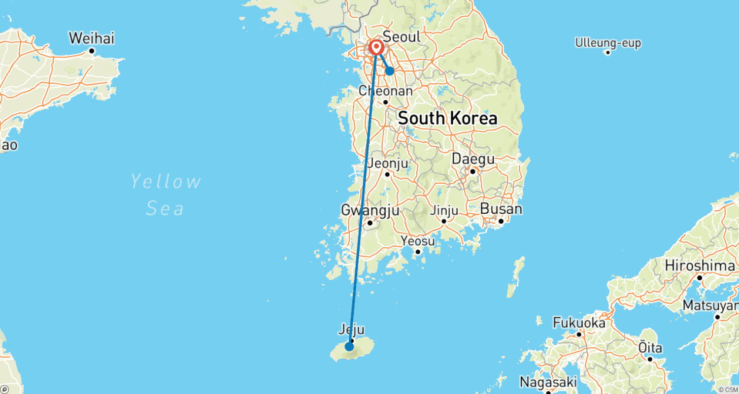 Mapa do percurso de Coreia do Sul: Seul, Yongin, Jeju - 7 dias