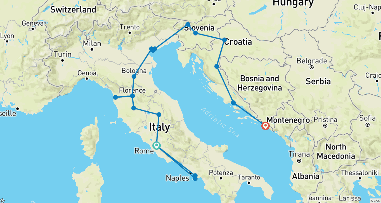 Mapa do percurso de Rota Italiana e Dálmata (Bled) - Excursão Parcialmente em Grupo Reduzido