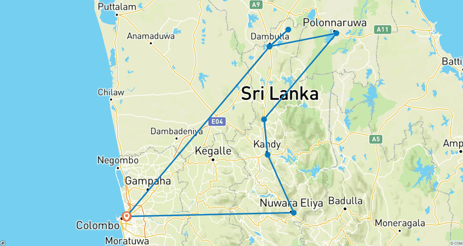 Mapa do percurso de Premium Sri Lanka