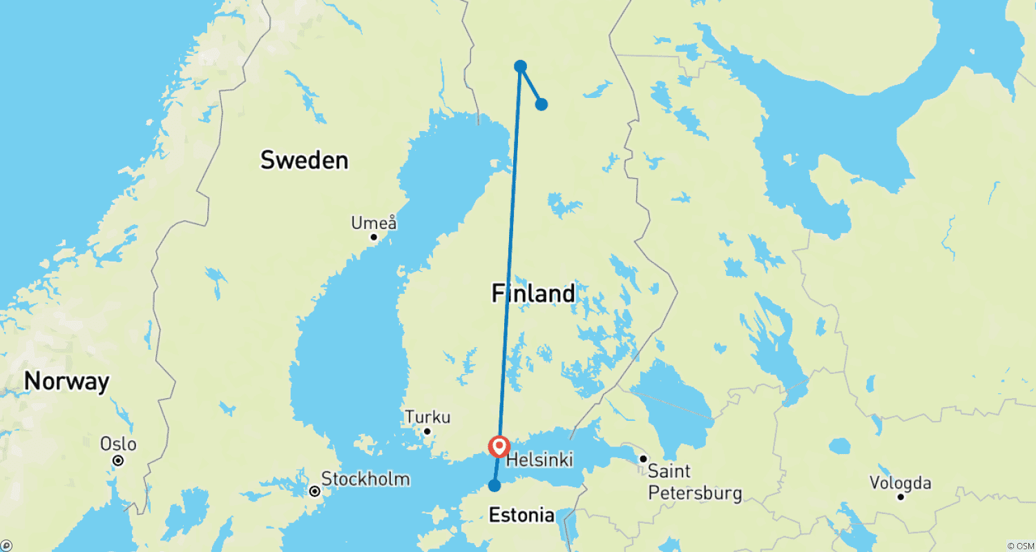 Mapa trasy: Finlandia w 8 dni — Helsinki i Rovaniemi