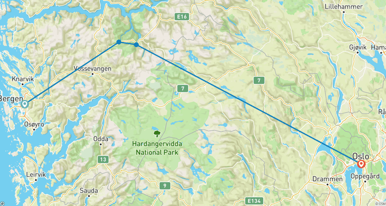 خريطة مسار Bergen and Oslo in a week