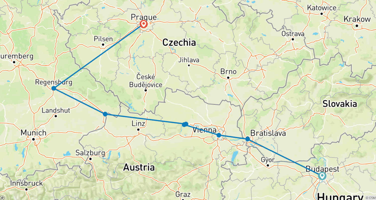 Mapa trasy: Uroki Dunaju i Klasyczna Praga 2026