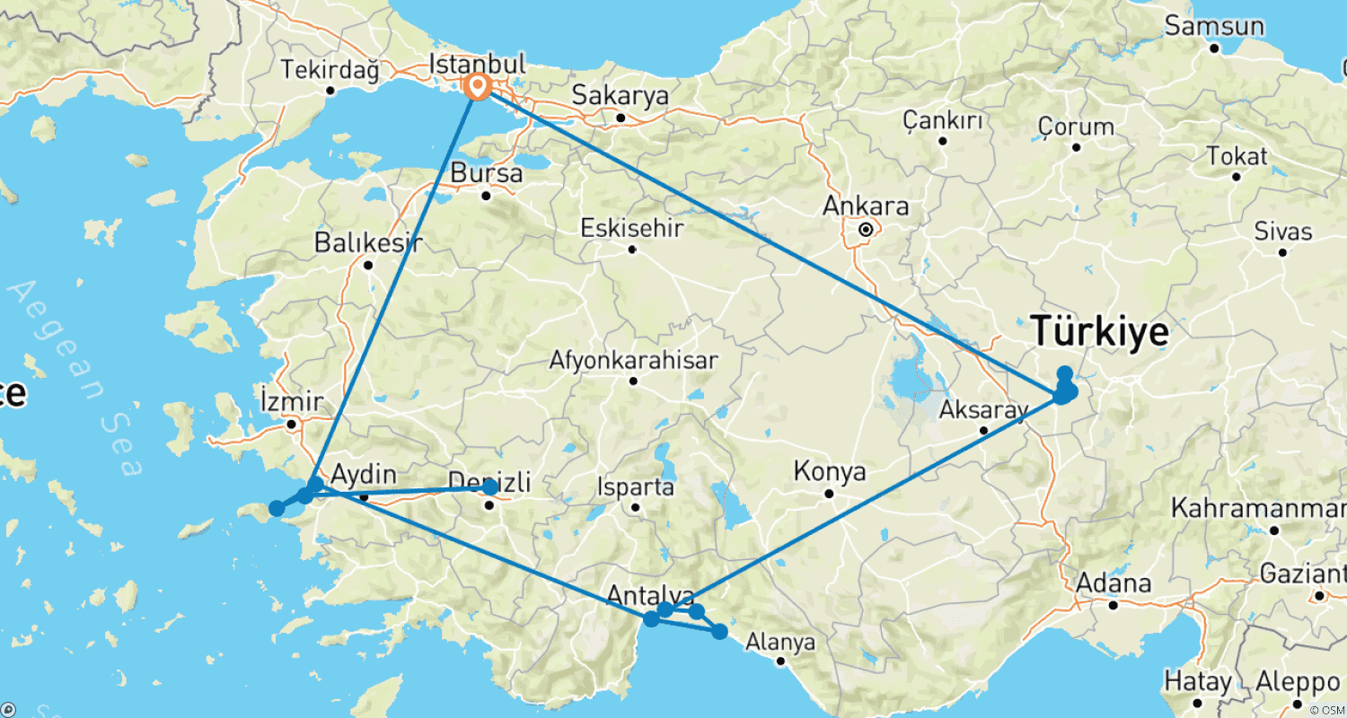 Mapa trasy: 12 dni zachwytów Turcji z promem na wyspę Samos