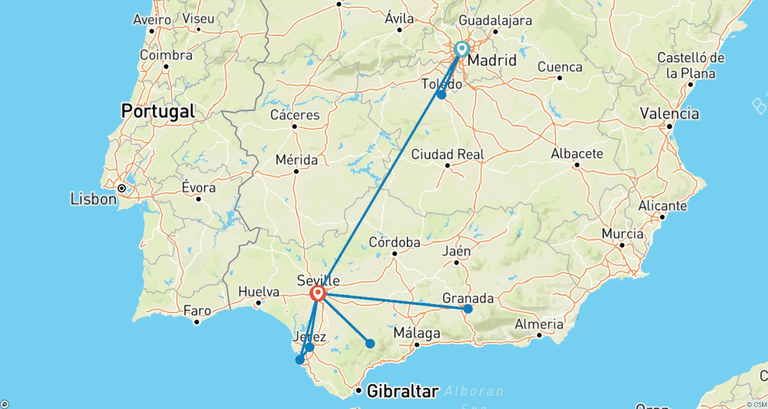 خريطة مسار 6 Day Madrid And Seville Including Ronda And Much More.