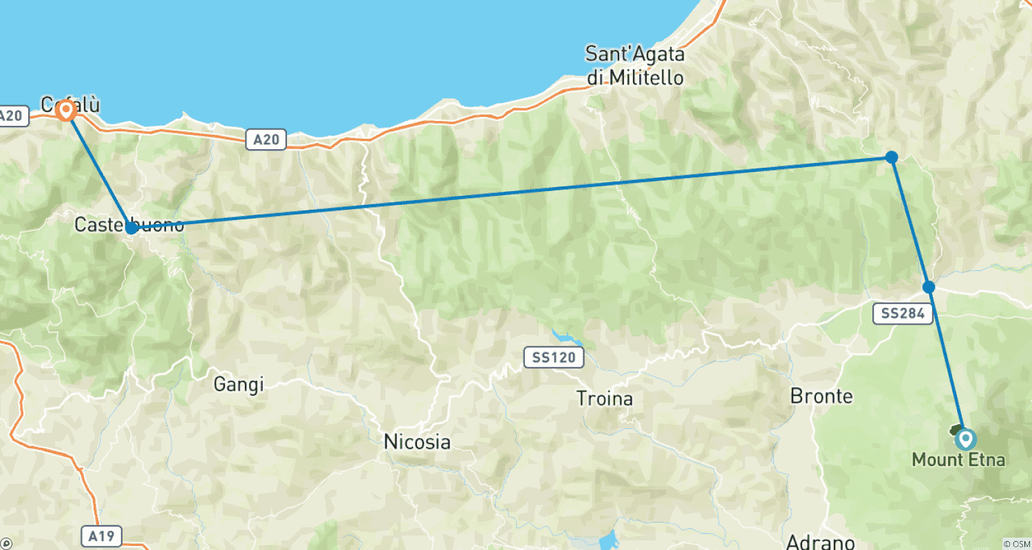 Mapa trasy: Etna – Cefalù e-bike tour