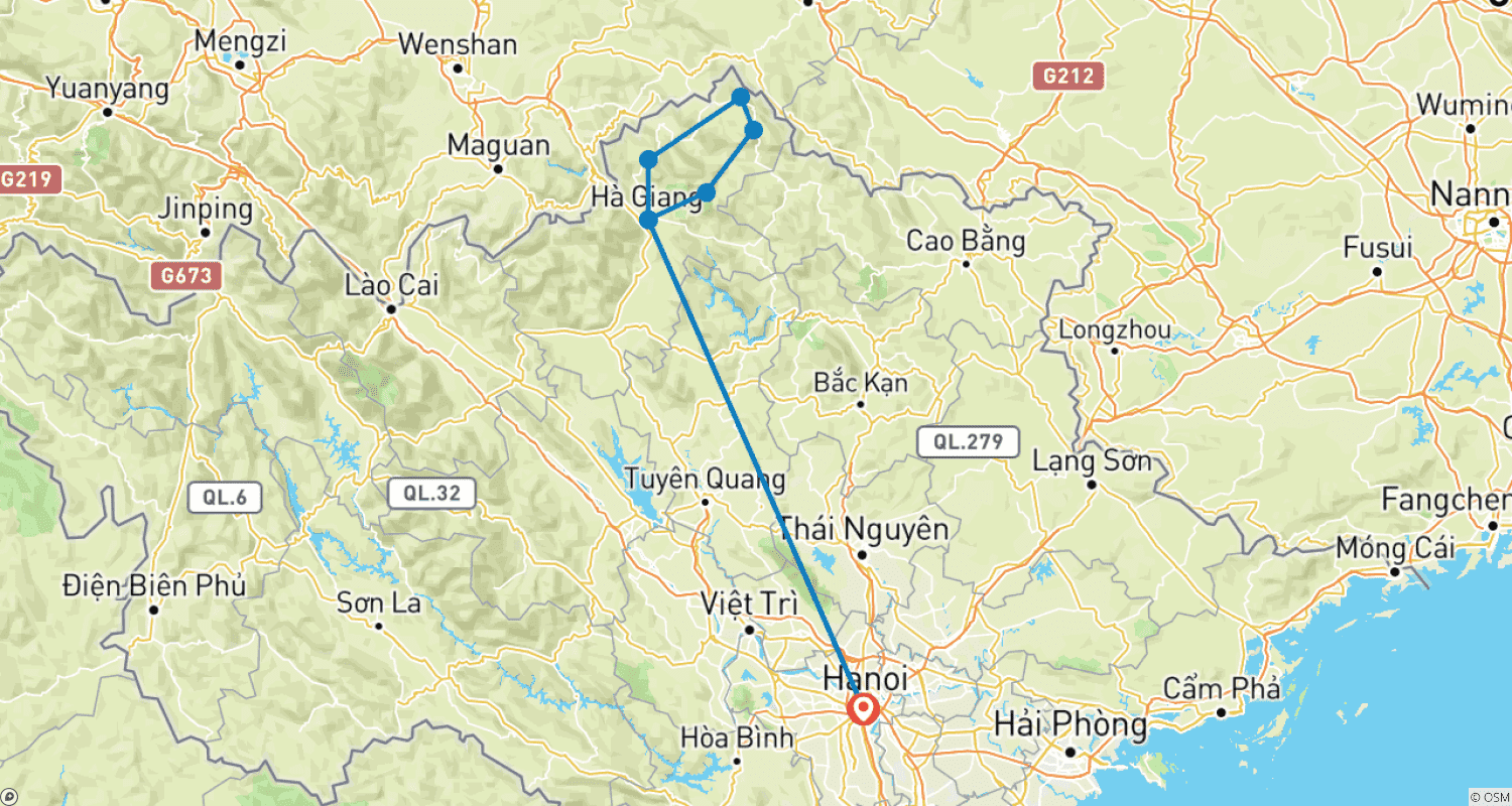 خريطة مسار Ha Giang Loop Tour 5Day/4Night by Car/Jeep/Motobike ( Dept Everning)