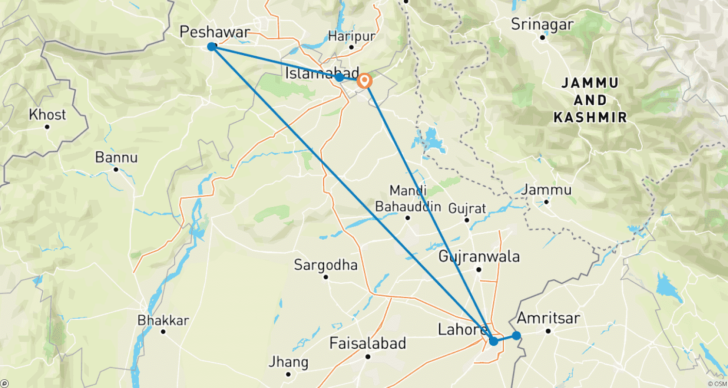 Mapa trasy: Islamabad, Peshawar i Lahore: Podróż przez historię i kulturę