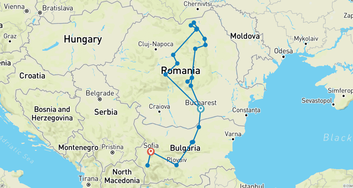خريطة مسار Grand Tour of Romania & Bulgaria