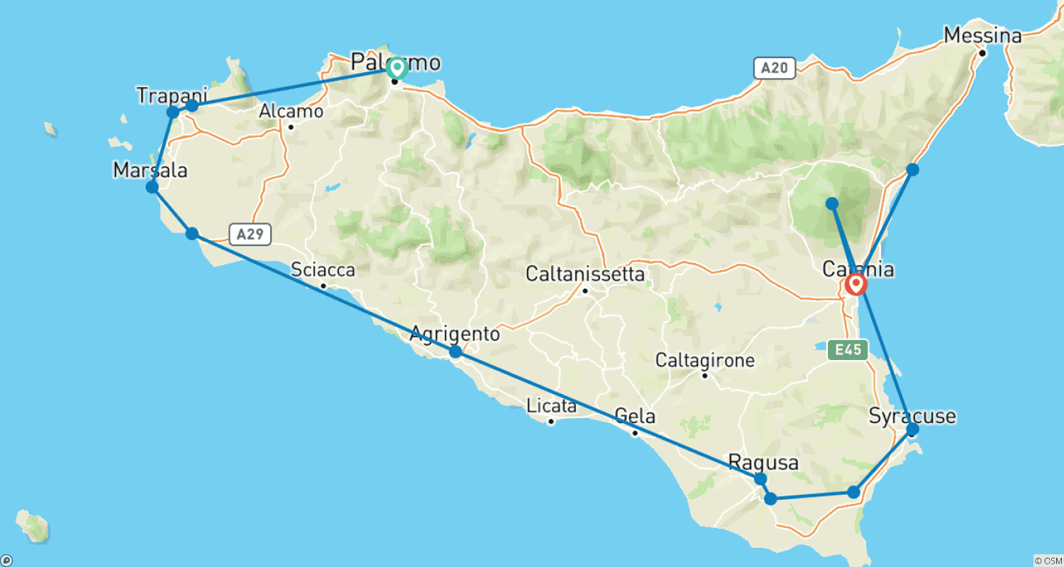 Mapa trasy: Sycylia Premium (16 destynacji)