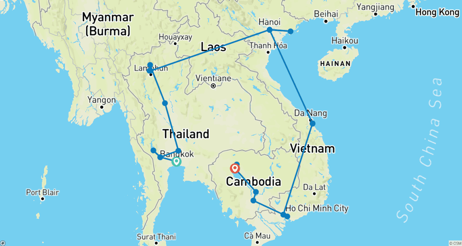 Premium South East Asia in Depth (27 destinations)のルートマップ