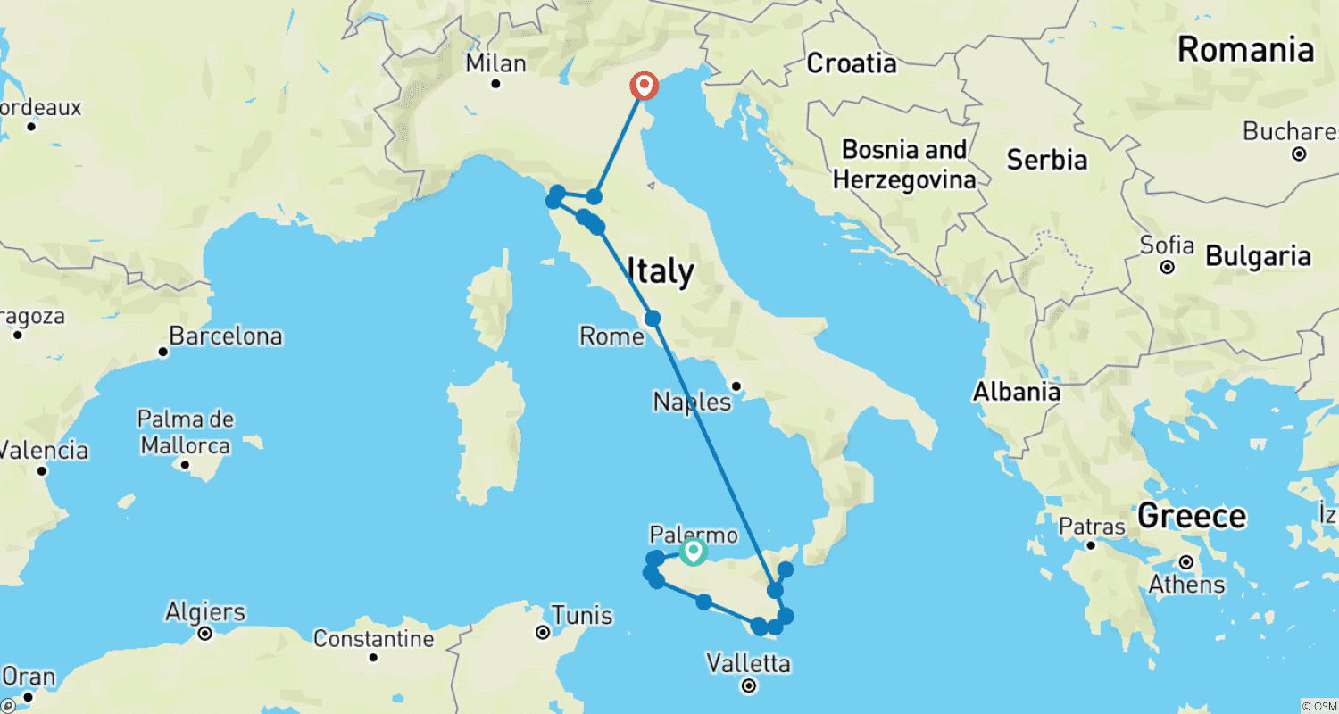 Mapa trasy: Premium Sicily and Tuscany