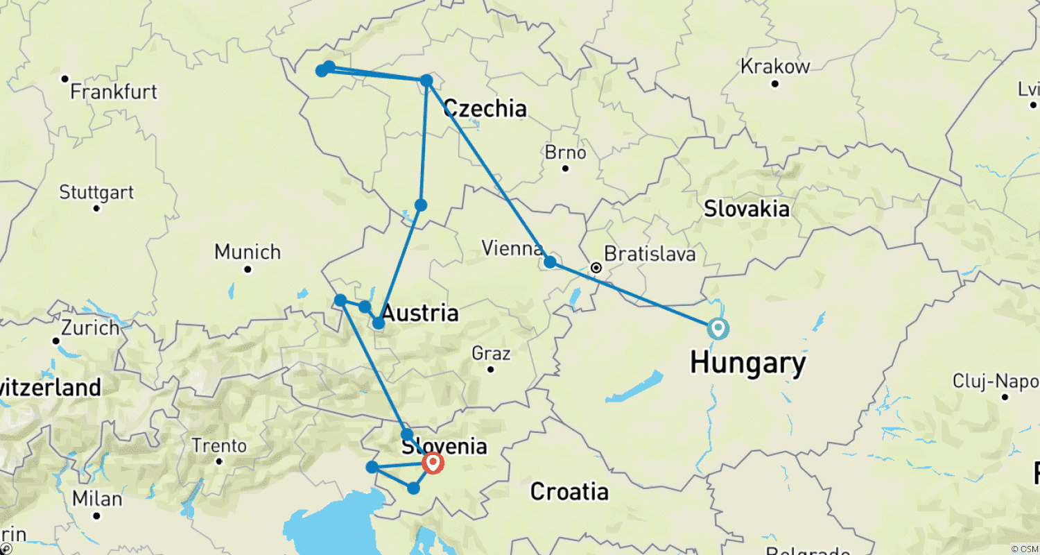 Mapa do percurso de Small Group:  Imperial Cities and Austrian Alps from Budapest