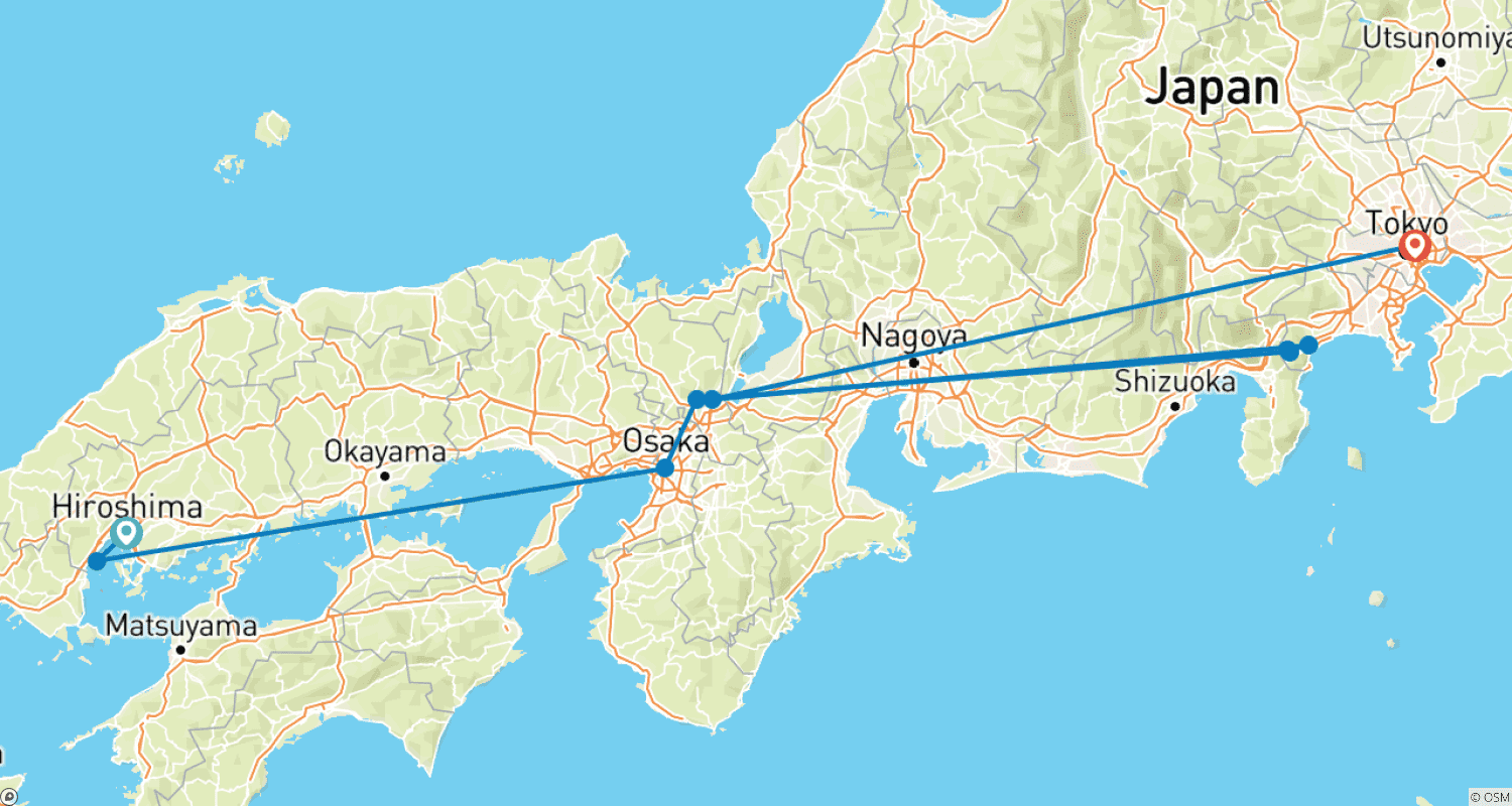 Mapa trasy: 7-dniowa Edukacyjna Podróż po Japonii (Prywatny przewodnik i kierowca) - Umetravel