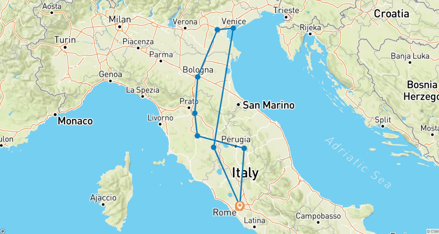 Mapa do percurso de MICHELANGELO | Rome, Tuscany and Venice in 7 days