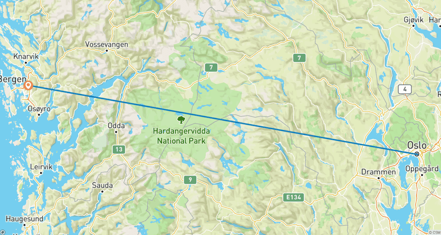 Mapa do percurso de 6 Dias na Noruega: Oslo e Bergen de Trem