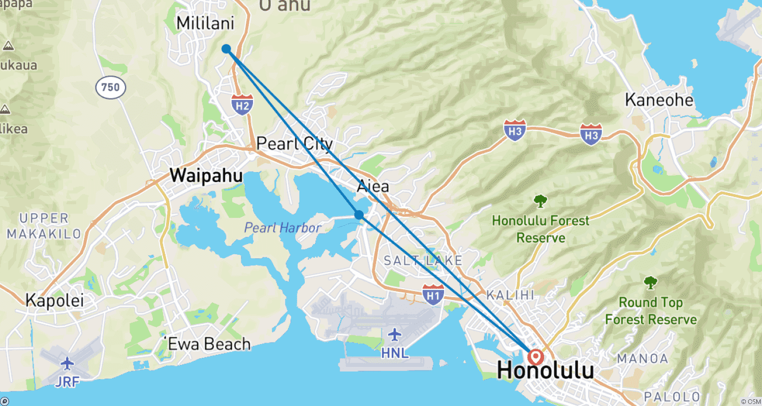 Mapa do percurso de USA – Hawaii – Honolulu Oahu Island Adventure