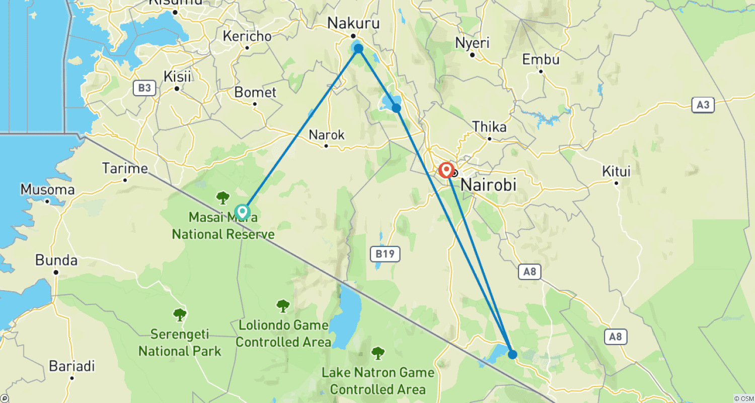 Mapa do percurso de 8-Day Kenya Wilderness Adventure: Discover Nature's Untamed Beauty!