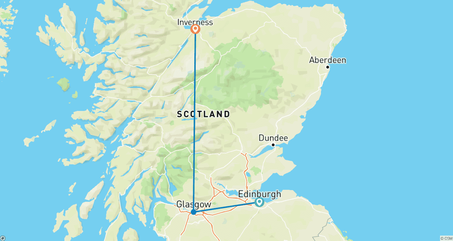 9 Day Scotland - Edinburgh, Glasgow And Invernessのルートマップ