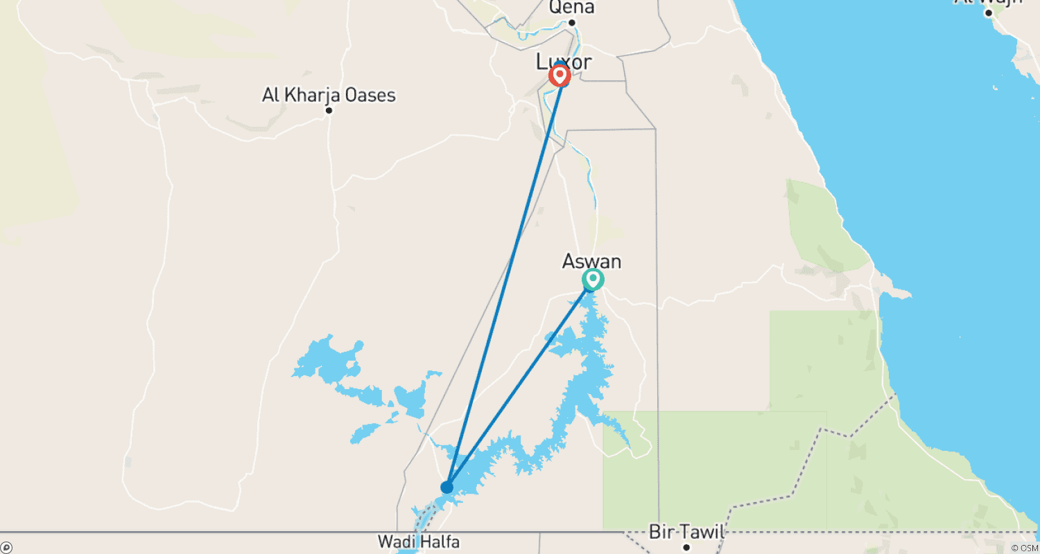 Mapa trasy: Budget 3 Days Guided tours to Aswan, Abu Simbel and Luxor