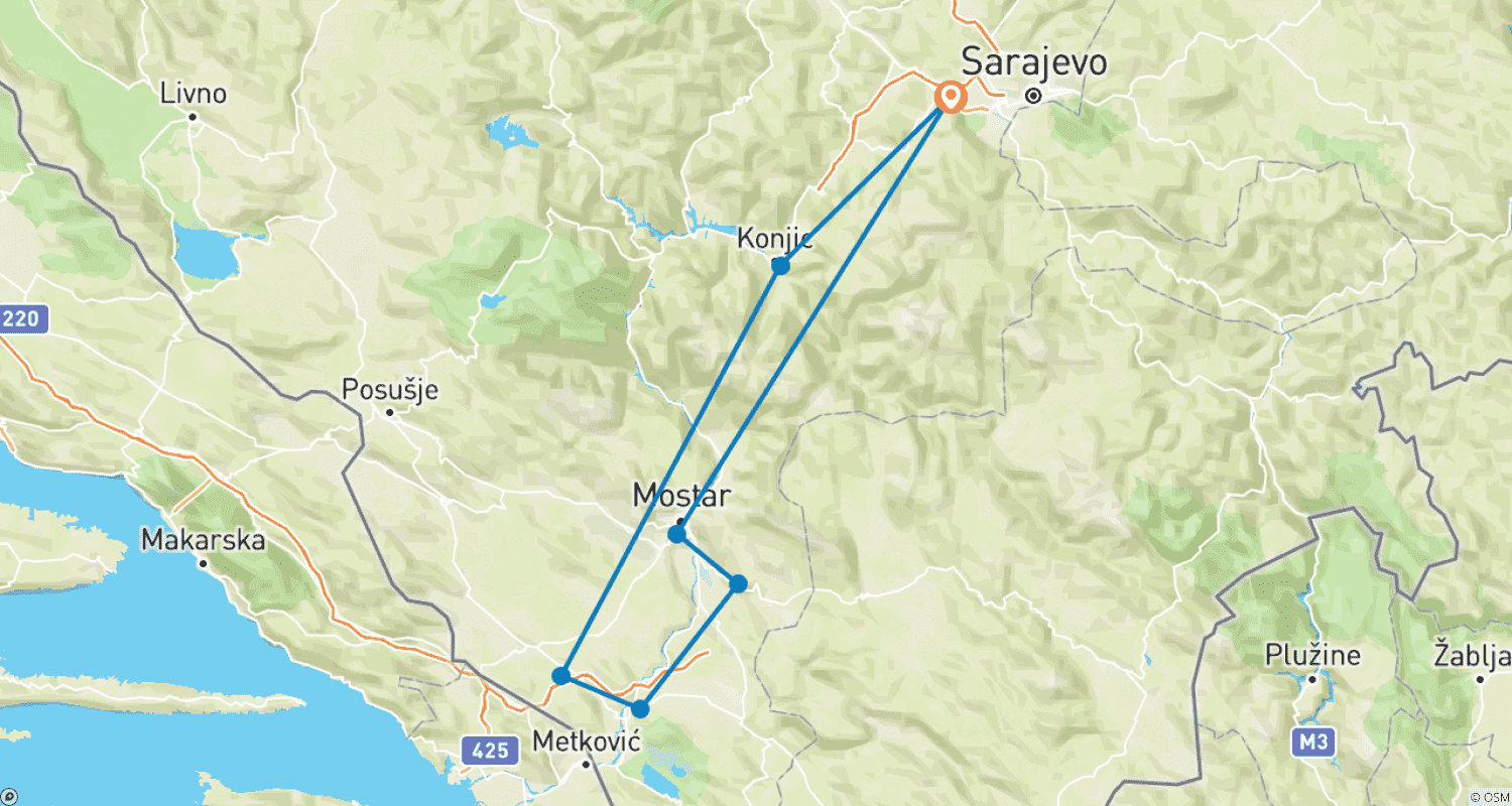 Mapa trasy: Trzy dni w Bośni i Hercegowinie