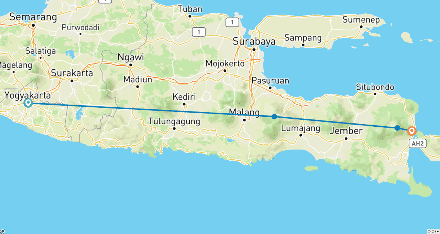 Mapa do percurso de From Yogyakarta: 3 Day Mount Bromo and Ijen Tour