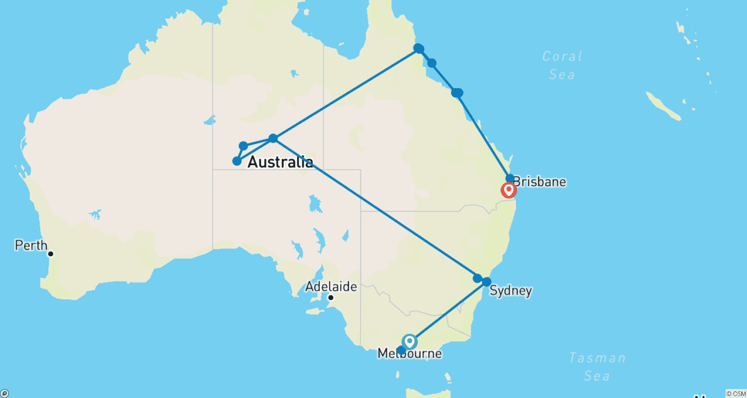 Diversity Australia & East Coastのルートマップ