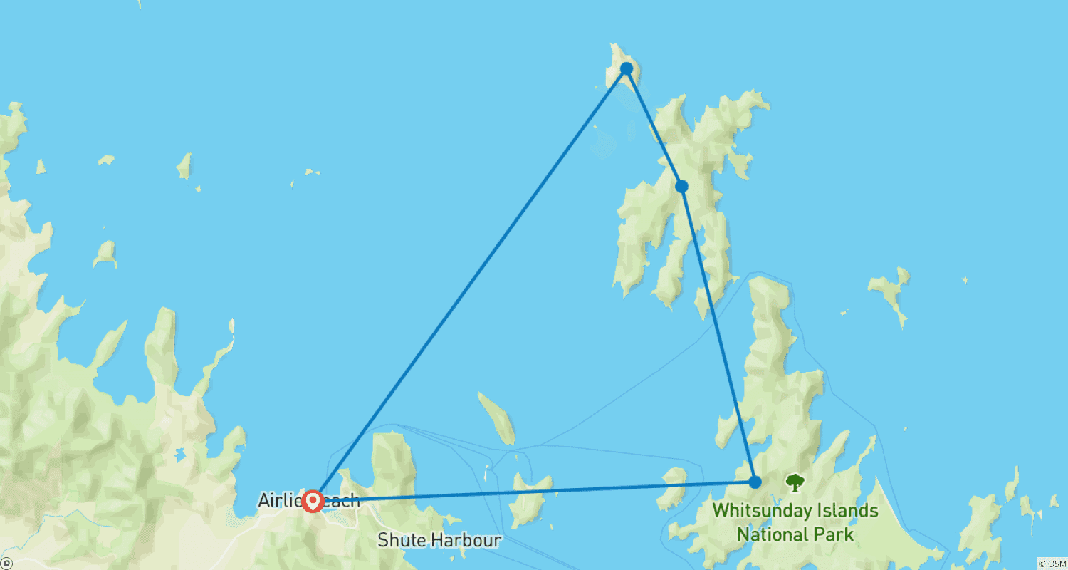 Mapa do percurso de Sailing Adventures through the Whitsunday Islands