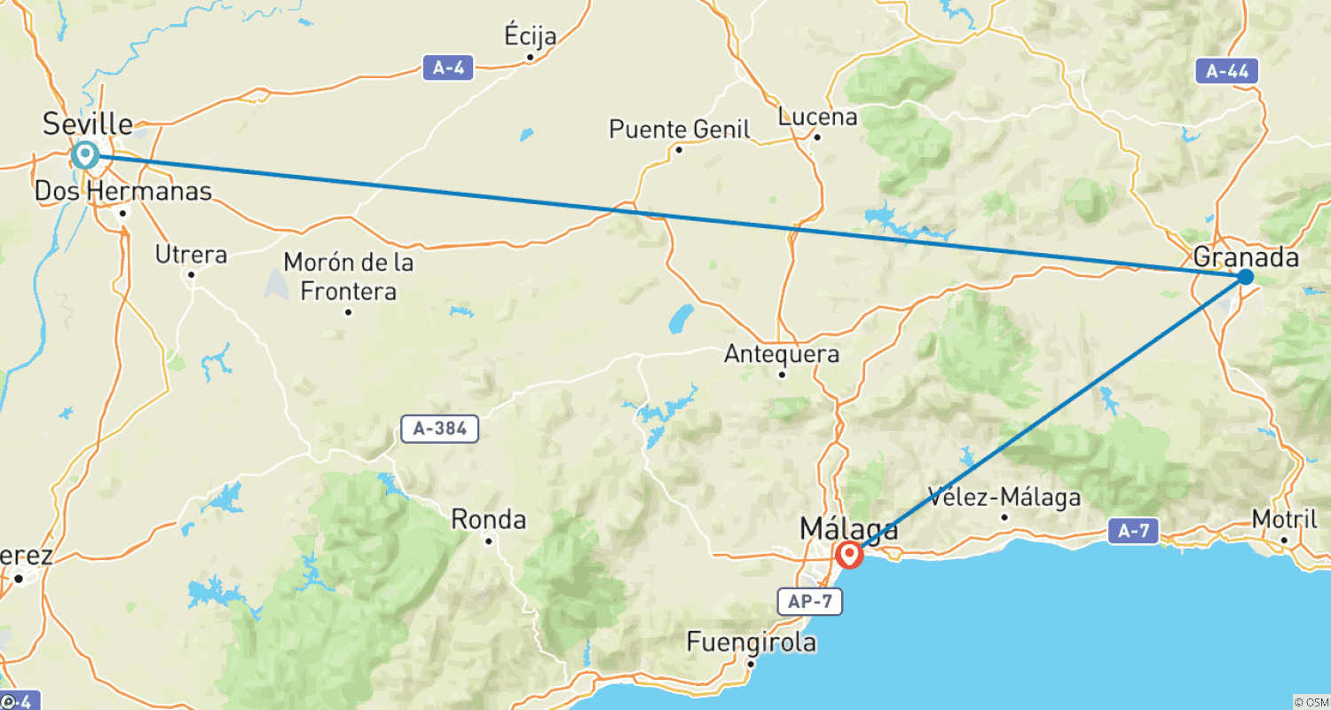 Mapa do percurso de Joias do Sul da Espanha: Tour Privado
