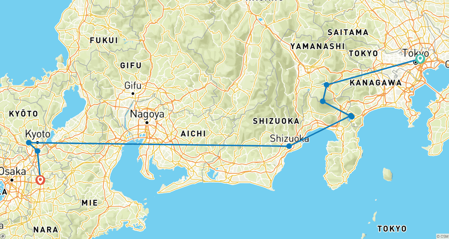 7 Day Mount Fuji Cycling（Private Guide and Driver）- Umetravelのルートマップ