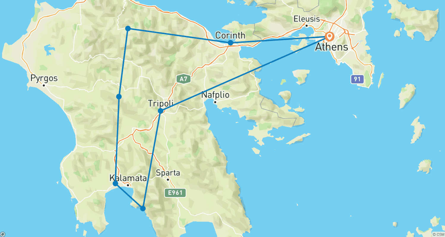 Mapa trasy: Peloponez: Rodzinna Przygoda