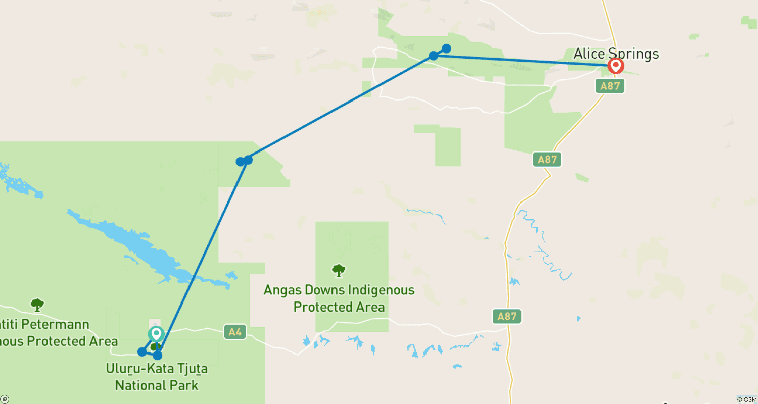 Mapa do percurso de Explorador do Centro Vermelho e Uluru (10 destinos)