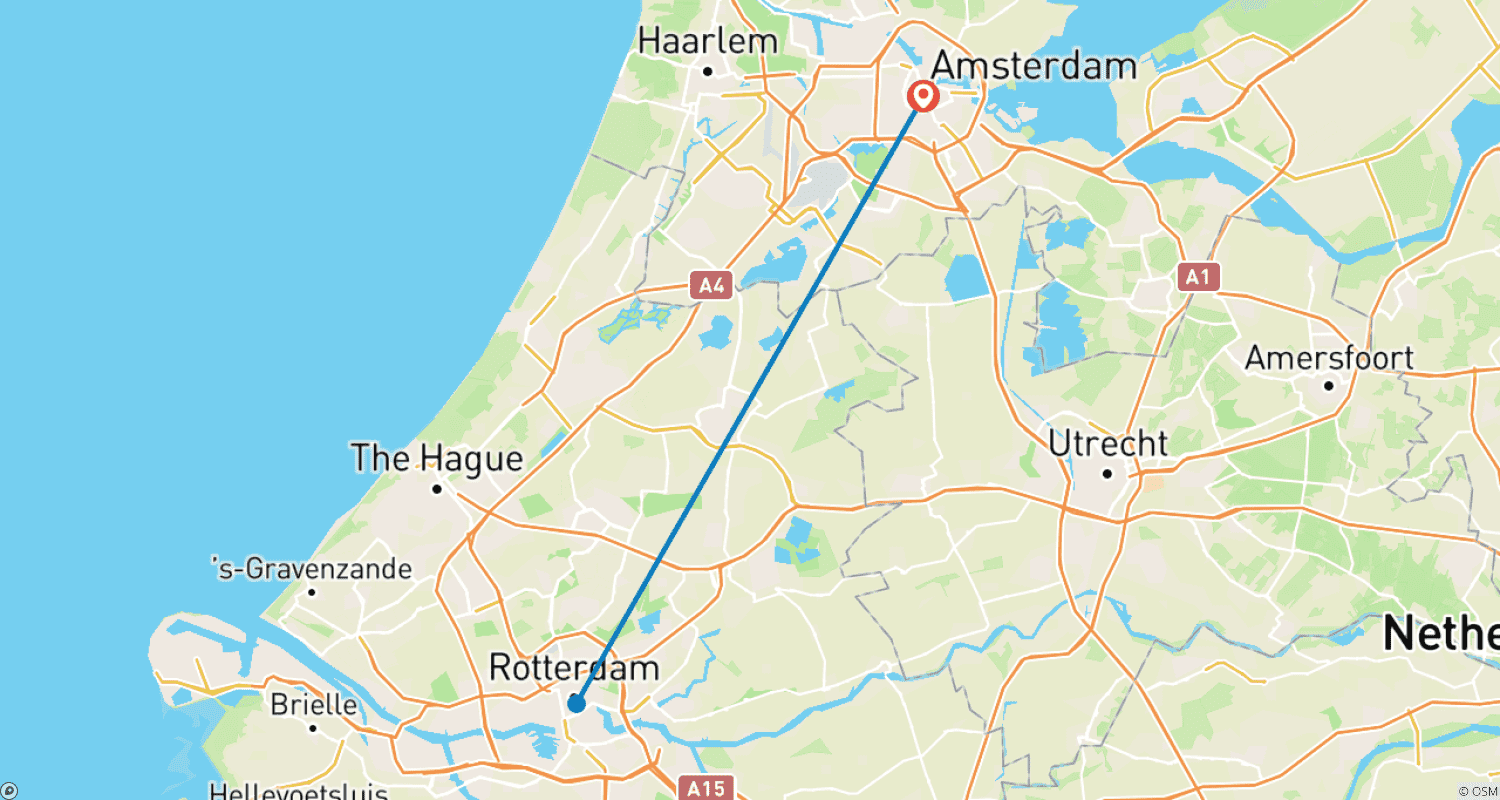 Mapa do percurso de Amsterdã de 5 Dias Incluindo Roterdã e Giethoorn