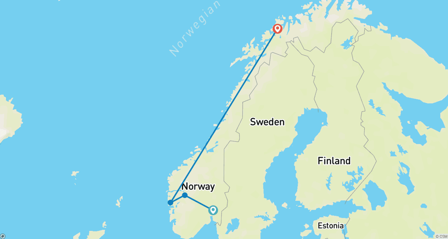 Norwegian Fjords & Midnight Sunのルートマップ