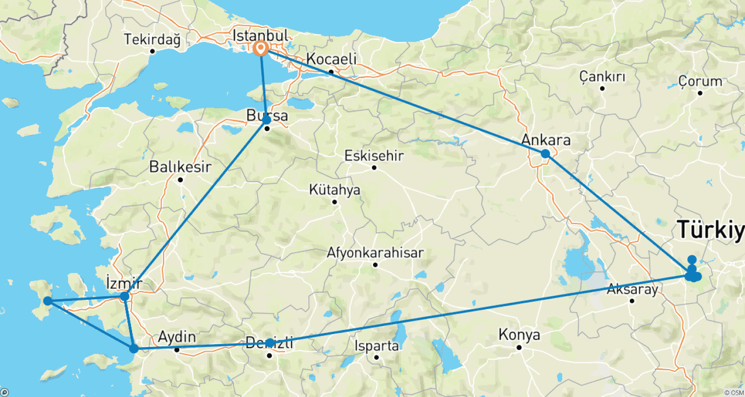 Turkish Esmeralds in 10 daysのルートマップ