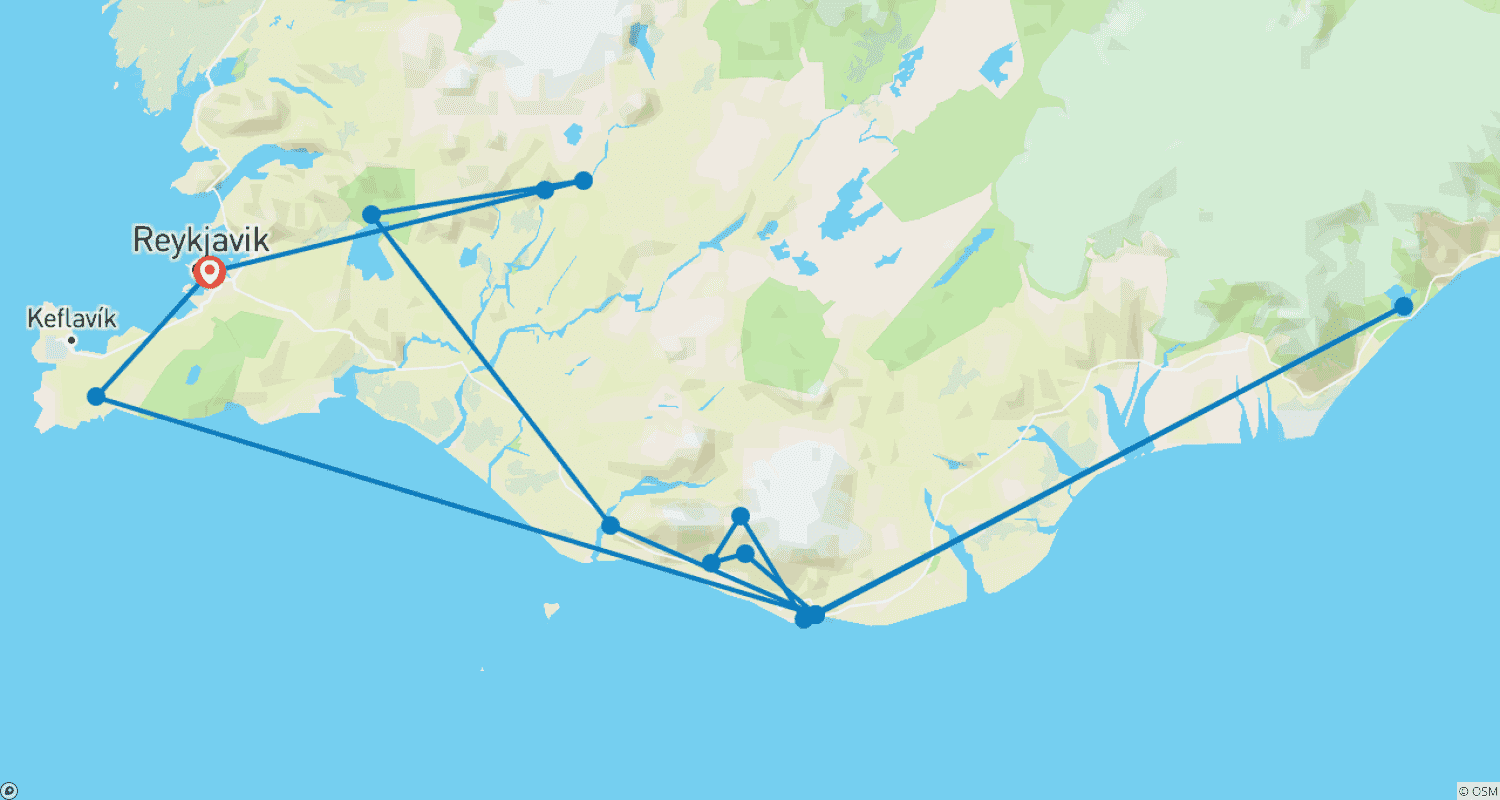 Mapa trasy: Magiczna Zorza Polarna Islandii (2026)