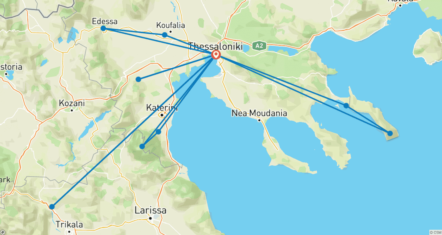 Treasures of Northern Greece - Full Program 8 Days/ 7 Nightsのルートマップ