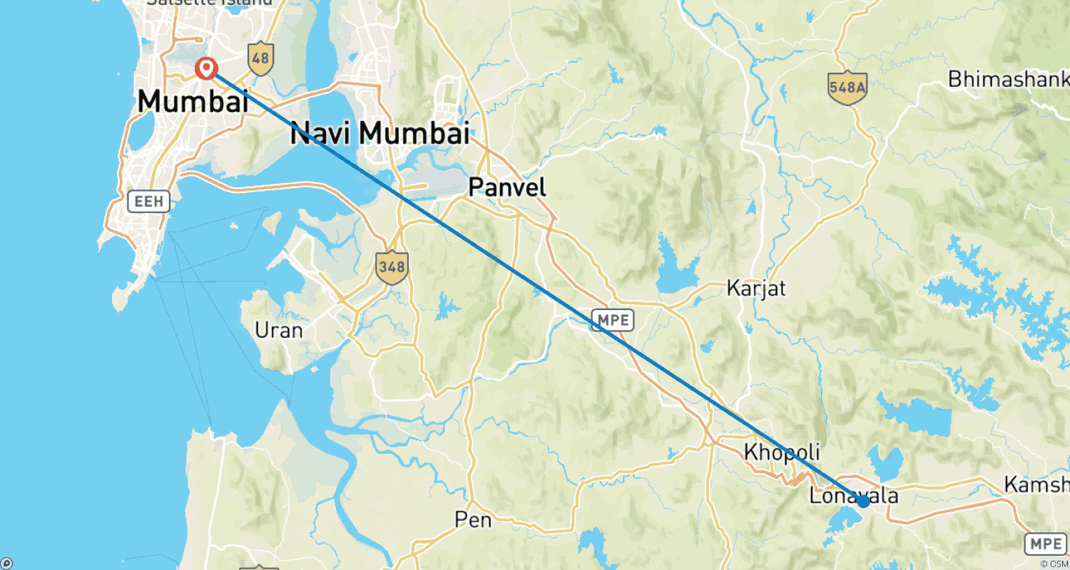 Mapa trasy: Najlepsza wycieczka po naturze i mieście – Mumbai i Lonavala
