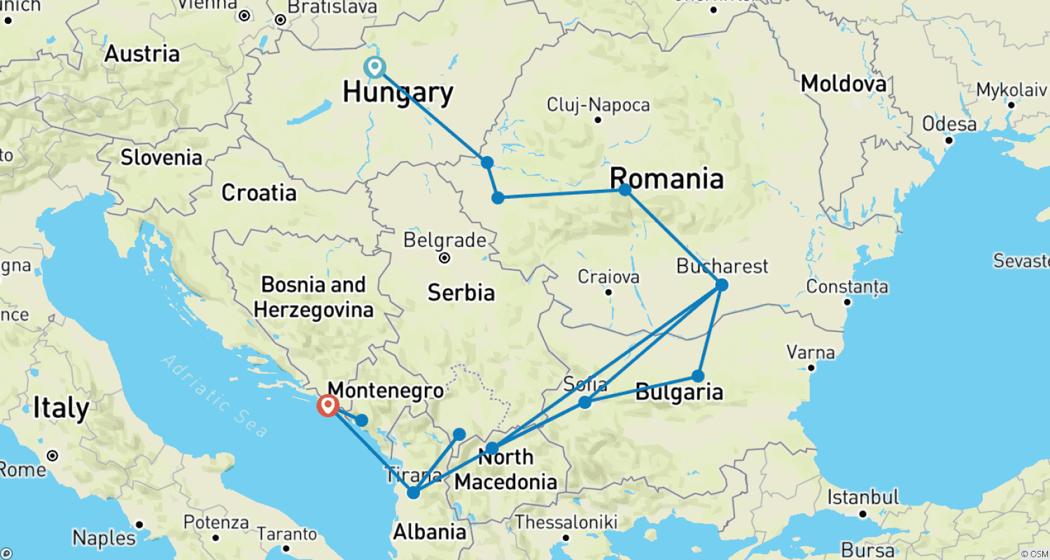 خريطة مسار PRIVATE - 9 Days from Budapest to Dubrovnik - A Heritage Adventure