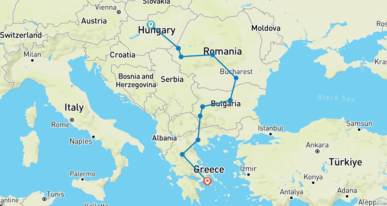 خريطة مسار PRIVATE - 9 days Budapest to Athens Eastern European Explorations