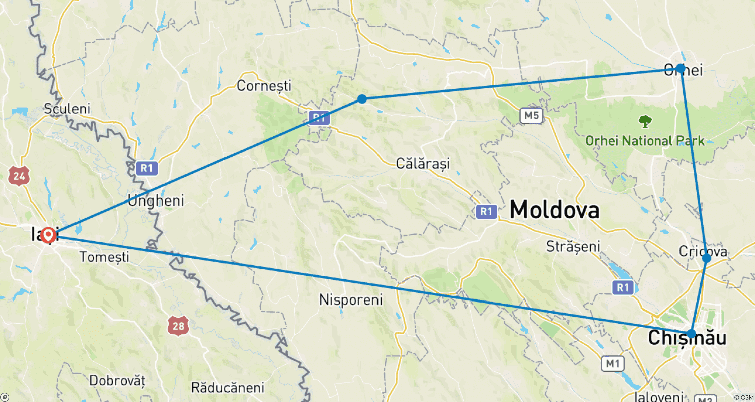 خريطة مسار 2 days from Iasi to Moldova Republic with Cricova Winery
