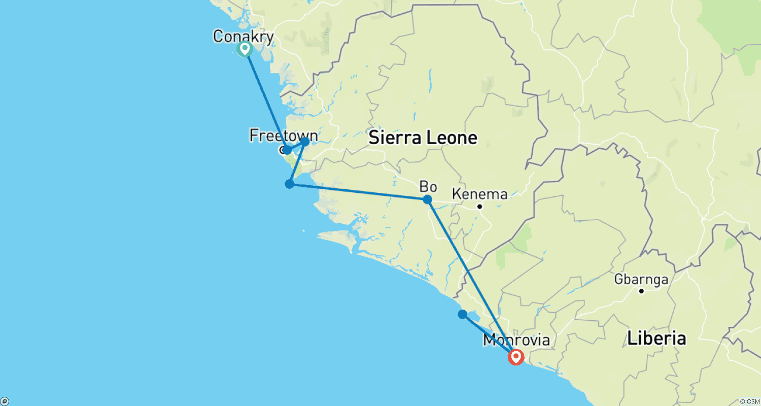 Mapa trasy: Odkrywca Afryki Zachodniej – Gwinea, Sierra Leone i Liberia