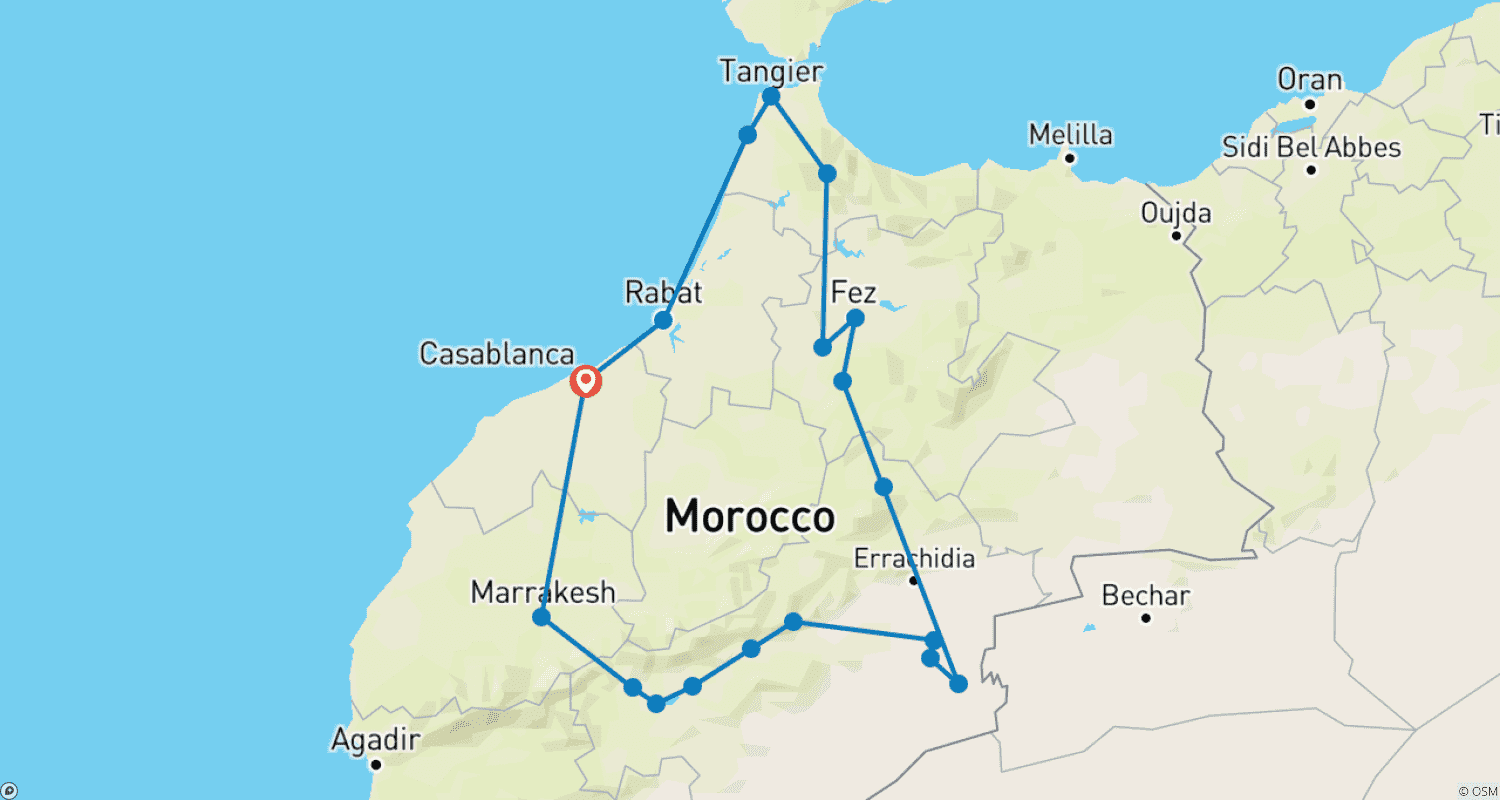 Mapa do percurso de 10-Day Tour from Casablanca to Explore Morocco