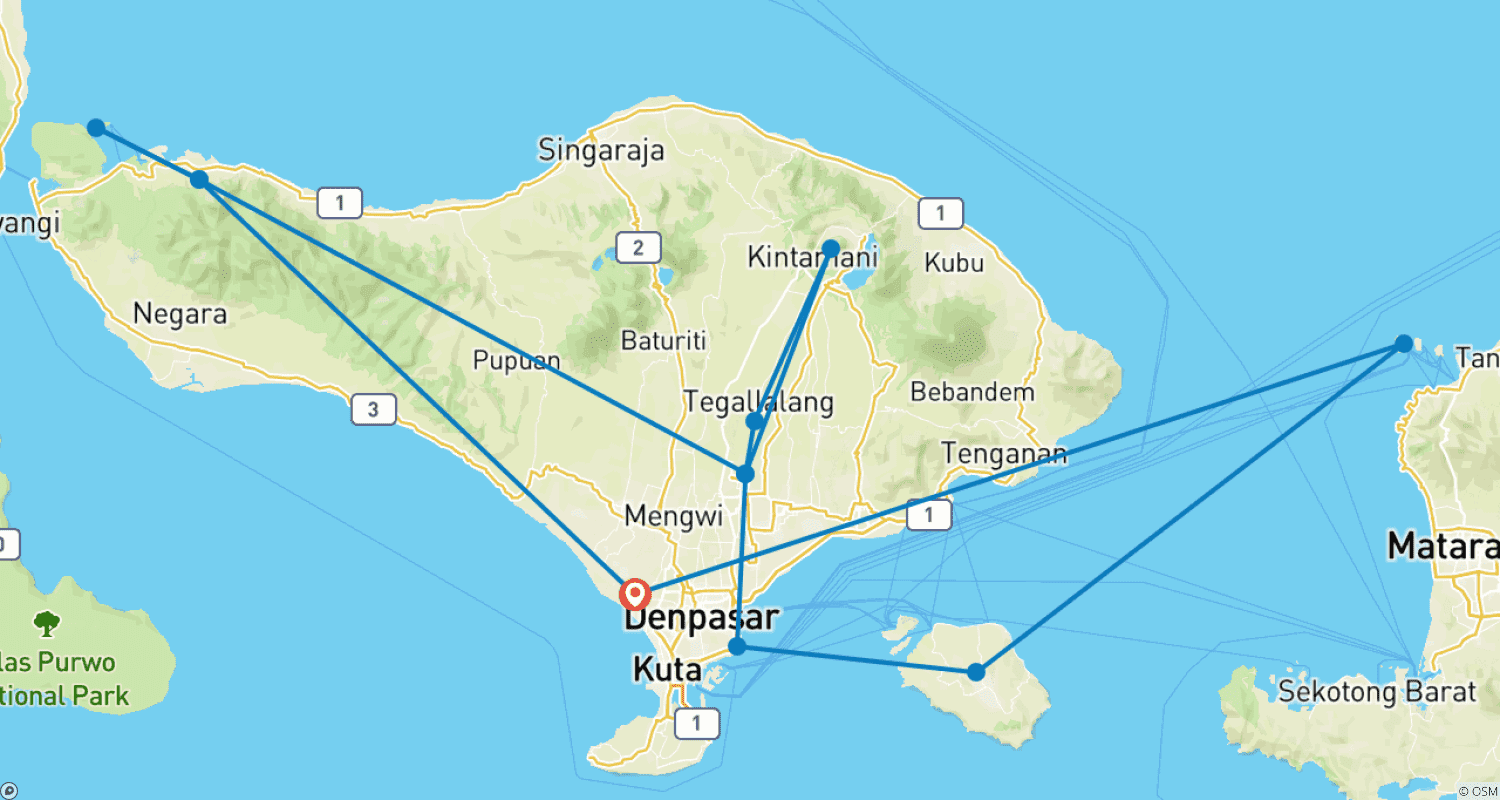 Mapa trasy: Bali Adventure - 12 days