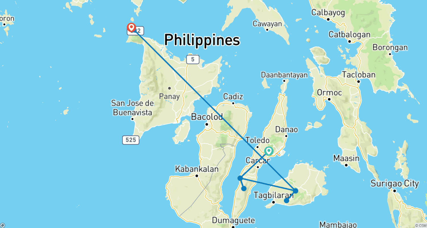 Mapa trasy: Przygoda z Cebu na Boracay – 10 dni
